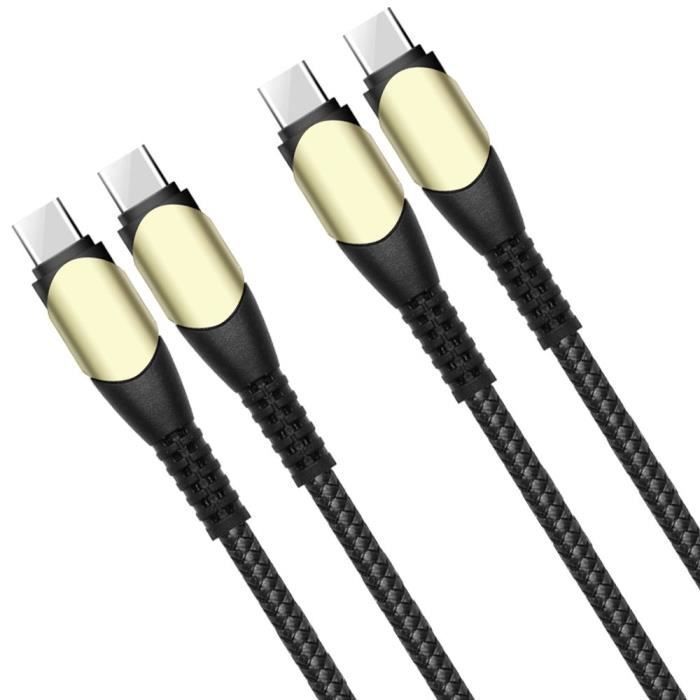 2x Câble USB-C vers USB-C 60W pour Samsung Galaxy A16 A15 4G-5G A25 A35 A55 A15 S24 S25 - Nylon Tressé Noir 1M