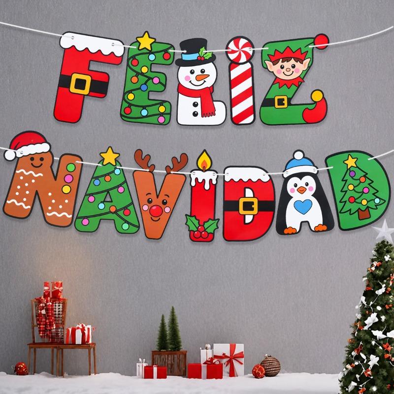 Фетровый баннер Feliz Navidad Испанская рождественская гирлянда из букв Снеговик Эльф Пингвин Рождественское настенное украшение для дома камина вечеринки