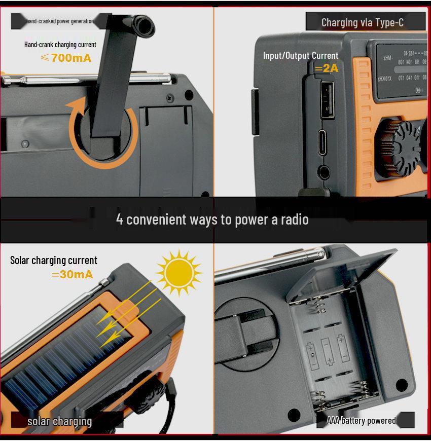 2022 NOAA Multi-function Solar Hand-crank Radio with Reading Light and Power Bank