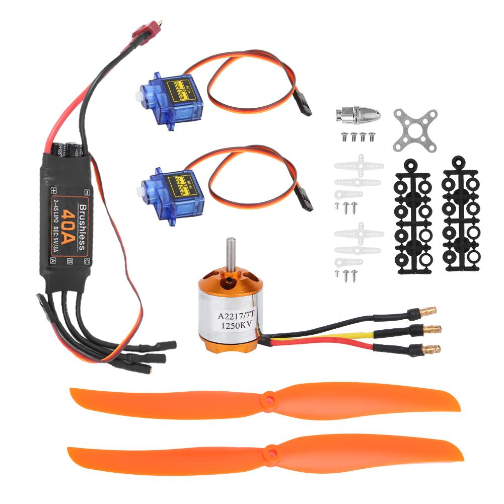 A2217 1250KV Brushless Motor 40A ESC SG90 9G Micro Servo 8060 Propeller for RC Plane(1250KV Motor