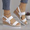 Large Size One-word with Wedge Heel Sandals Women's Buckle Thick-soled Woven Lightweight Beach Cool Slippers