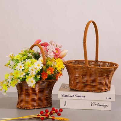 Плетеная корзина ручной работы из имитации ротанга с ручкой, домашнее украшение, подвесная корзина, органайзер для мелочей для гостиной, корзина для цветов