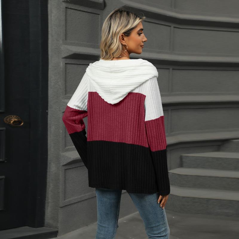 Новая свободная блузка с капюшоном и молнией, с цветными вставками, длинным рукавом. Осенне-зимний топ для женщин. Повседневная, простая, модная, элегантная. Женская одежда для офиса.