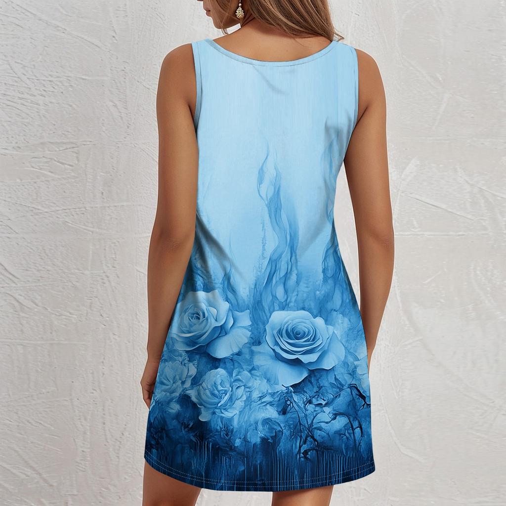 Женский повседневный сарафан с карманами, летнее пляжное платье в стиле бохо, футболки, платья с круглым вырезом, свободные платья-майки