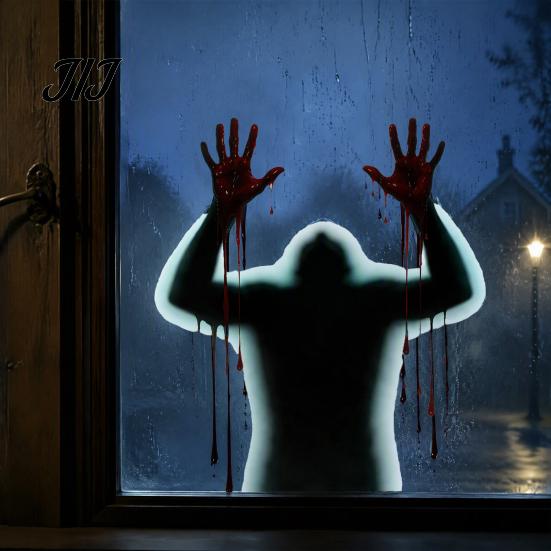 Reusable Window Murals Halloween Blood Hand Zombie Silhouette Static Cling, Scary Ghost Shadow Clings Glass Decal, PVC Sticker for Home Party