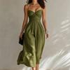Women S Sexy Solid Color Sleeveless High Waist Pleated Long Dress
