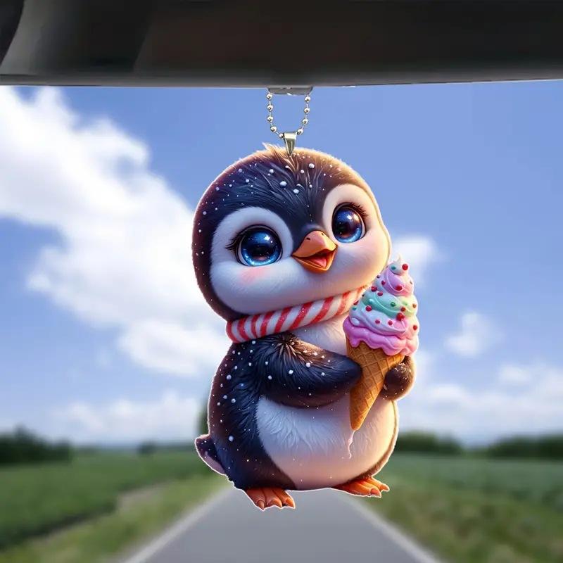 Милое рождественское мороженое, маленький пингвин, украшение на елку, акриловое плоское 2D зеркало заднего вида для автомобиля, подвеска на елку
