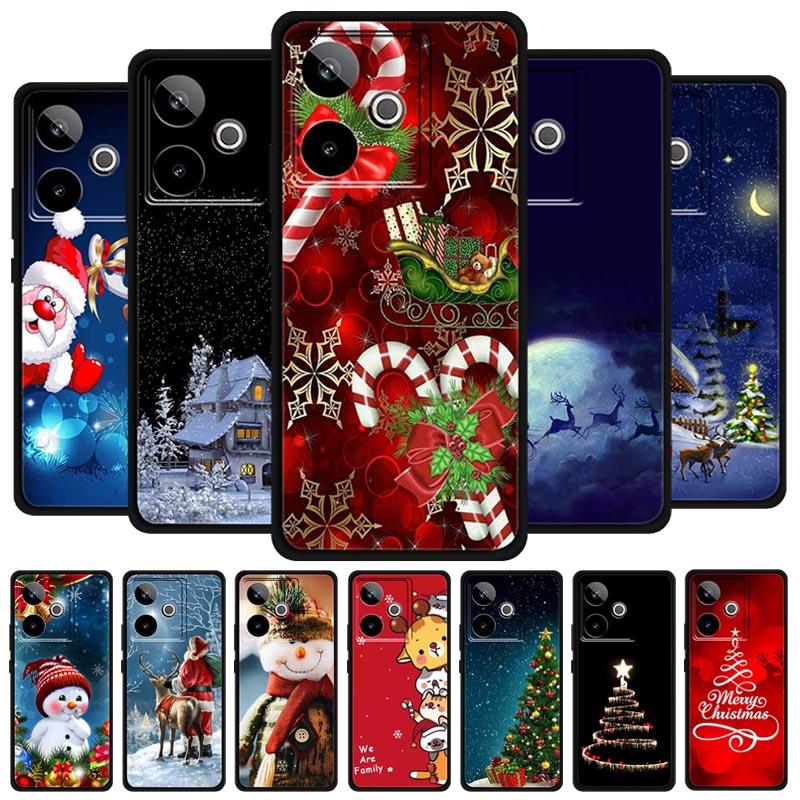 Рождественский чехол для Realme GT7 GT 7 7T Черные силиконовые чехлы для Realme GT 7T Мультяшный Санта-Клаус Елка Задняя крышка