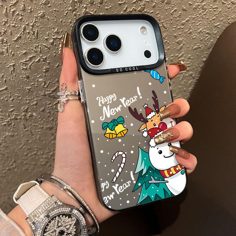 Plush Reindeer and Christmas Snowman Design IMD Hard Case For iPhone 17 Pro Max Air 16 15 14 13 Shockproof Cover