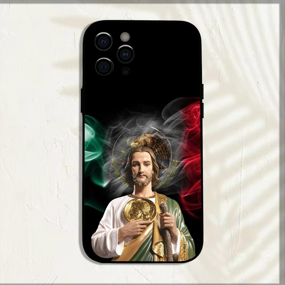 San Judas Tadeo ART Phone Case For iPhone 15,14,13,12,11,Pro,X,XS,Max,XR,Plus,Mini Soft Black Cover