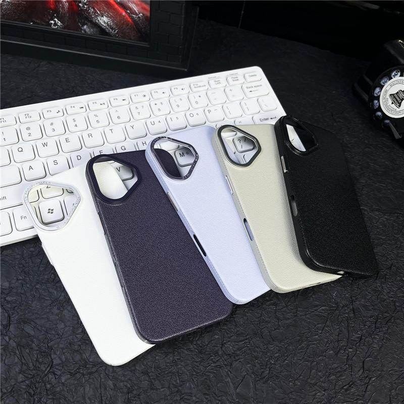 Для Apple iPhone 16 Plus Pro Max прочный металлический чехол с большой дыркой в рамке для объектива Litchi Grain PC, защитный чехол от отпечатков пальцев, задняя крышка-оболочка