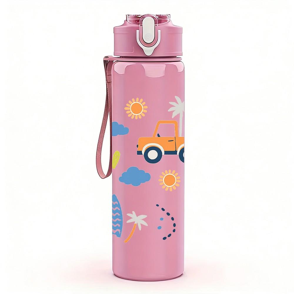 1PC Toy Car Cloud Seamless Pattern 750ml Color Plastic Sports Water Bottle Leakproof Flip Straw Lid Suitable for Sports Office Home Use