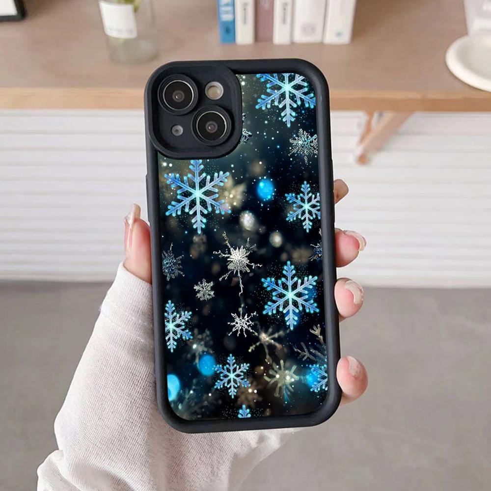 Зимний чехол для телефона с узором снежинки для iPhone 17 16 15 14 13 12 11 Air Pro Max Plus Утолщенный TPU Цветной чехол Роскошный чехол
