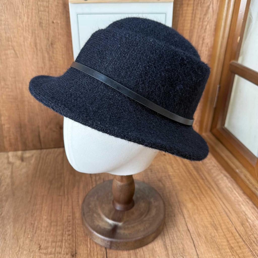French retro wool blended top hat women's autumn and winter fine leather strip decoration irregular brim basin hat warm women's hat