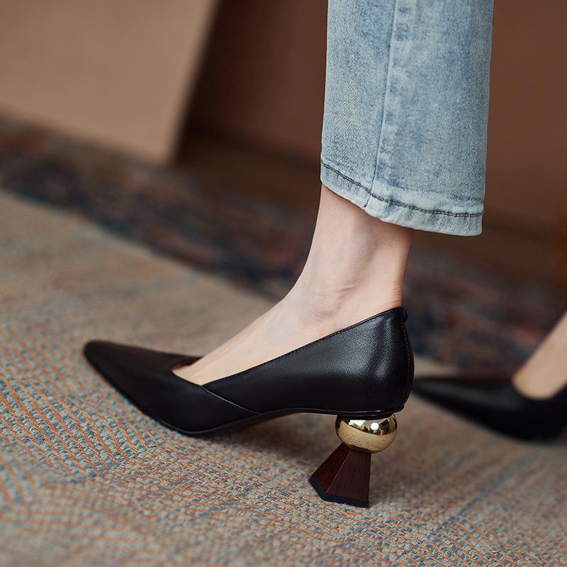 Туфли-лодочки из кожи ручной работы для женщин, сексуальные, шикарные, стильные, с острым носком, офисные, рабочие туфли, необычные, на высоком каблуке, черные туфли-шпильки