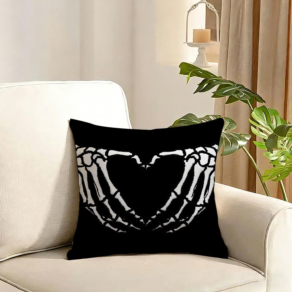 cool Skull heart print Cushion Cover Reversible Plush Pillow Cover Soft Fluffy Home Decor for Sofa Bedroom