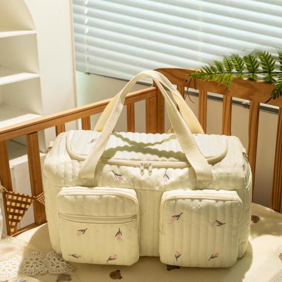 Сумка для подгузников Стеганая Легкая Большая Вместимость Узор с Медвежонком Мамина Сумка с Мягкими Плечевыми Ремнями Верхняя Ручка Просторный Органайзер