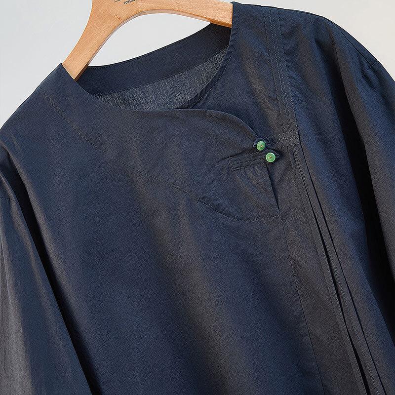 Silkbay 2026 Spring Women's Pleated Cuff Loose Round Neck Shirt