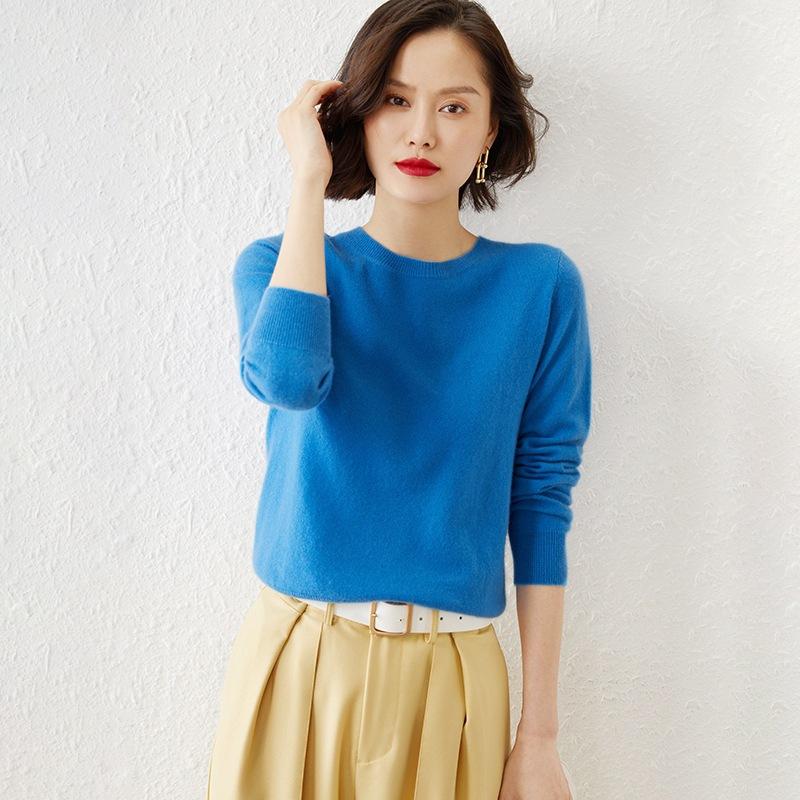 Осень Зима Женский Свитер Стильный Трикотаж Круглый Вырез Пуловер Майка С Длинным Рукавом Пуловер Свитер