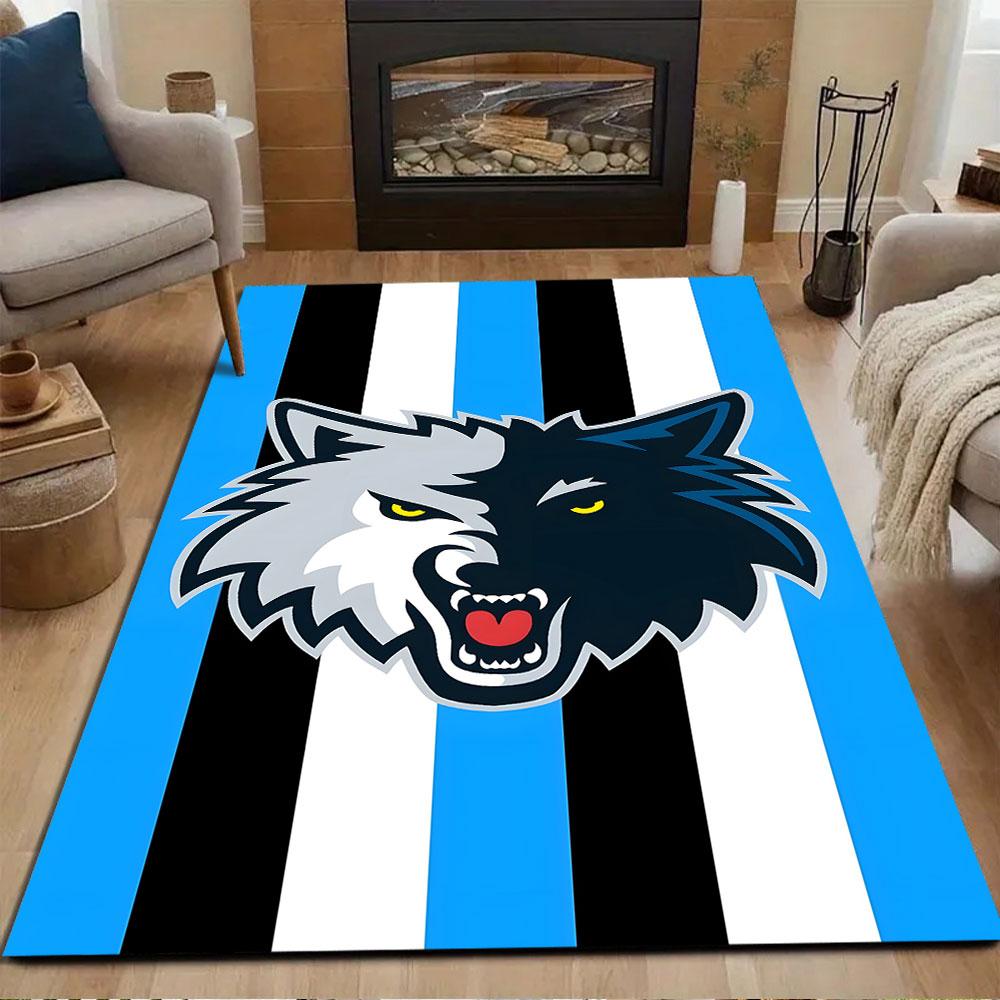 Ferocious Wolf with Blue Striped Background Patterned carpet, non slip mat suitable for living room and bedroom sofas