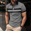 New Men's Casual Polo Shirt with Collar and Buttons Versatile Business Digital Stripe Print Top