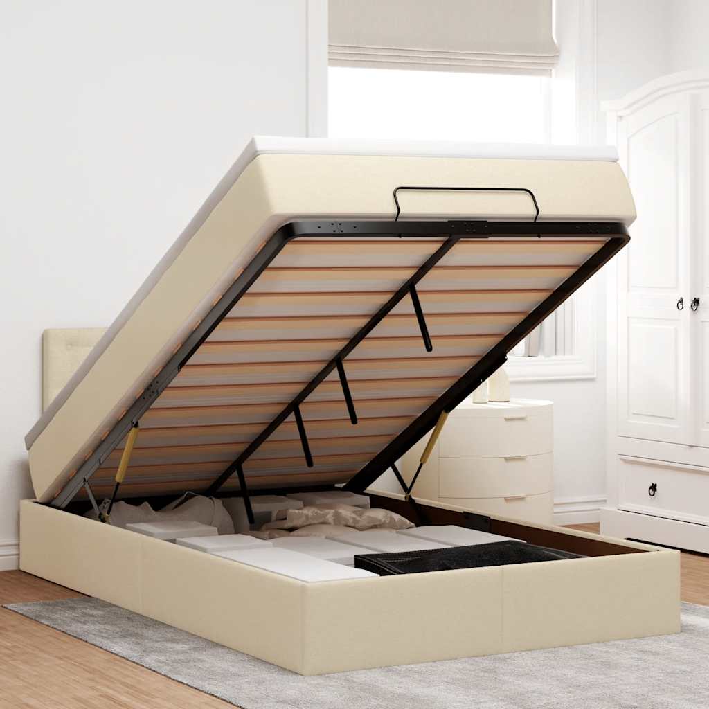 Ottoman Bed with Mattress & LEDs Cream 120 x 190 cm Fabric