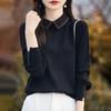 Spring and Autumn POLO Collar Bottoming Shirt Women's Knitted Loose Thin Long-sleeved Sweater Solid Color Bottoming Shirt