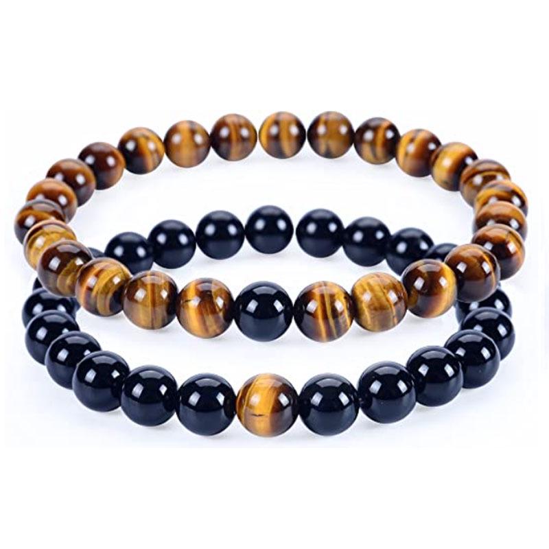 Матовые браслеты для пары из камней Тигровый глаз и Агат - Бусины 8 мм, Студенческий стиль