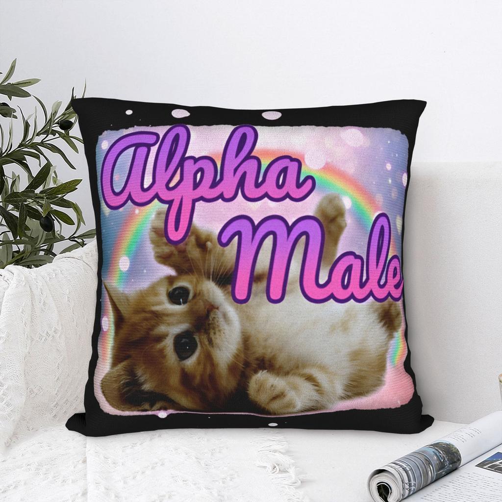 Alpha Male Cat Kitten Funny Pillow Cover Merch Printed Cushion Cover Decorative Pillow Case Cover Bedroom Multi Size