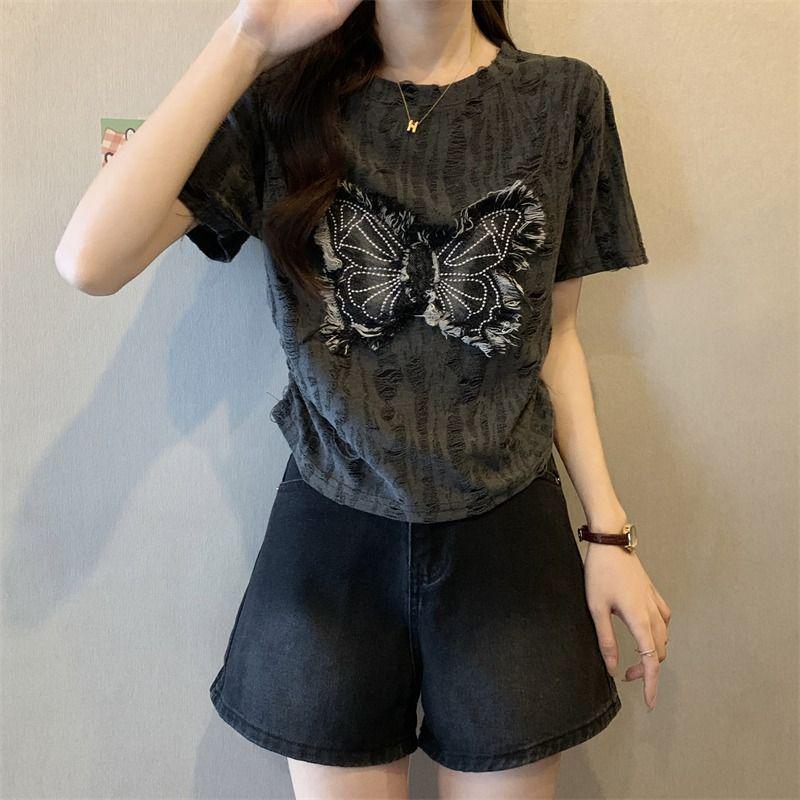 Women's Summer Sweet & Spicy Short Sleeve Bowknot Ripped Shoulder T-Shirt - BM Style Waist-Hugging Design