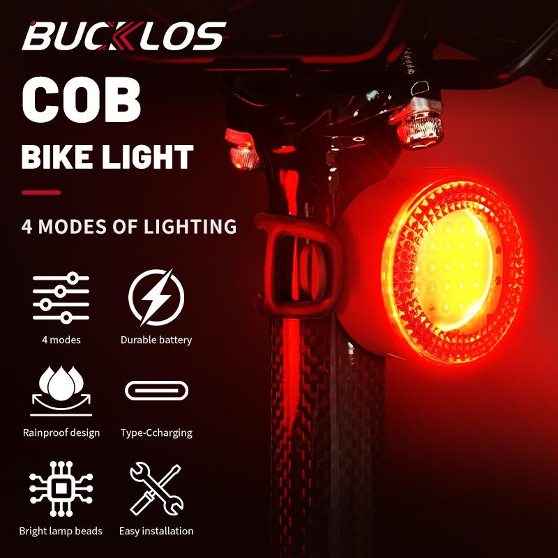BUCKLOS COB Bicycle Lights Rechargeable Front Rear Bike COB Lights Night Cycling Safety Warning Light 4 Modes Bicycle COB Lamp