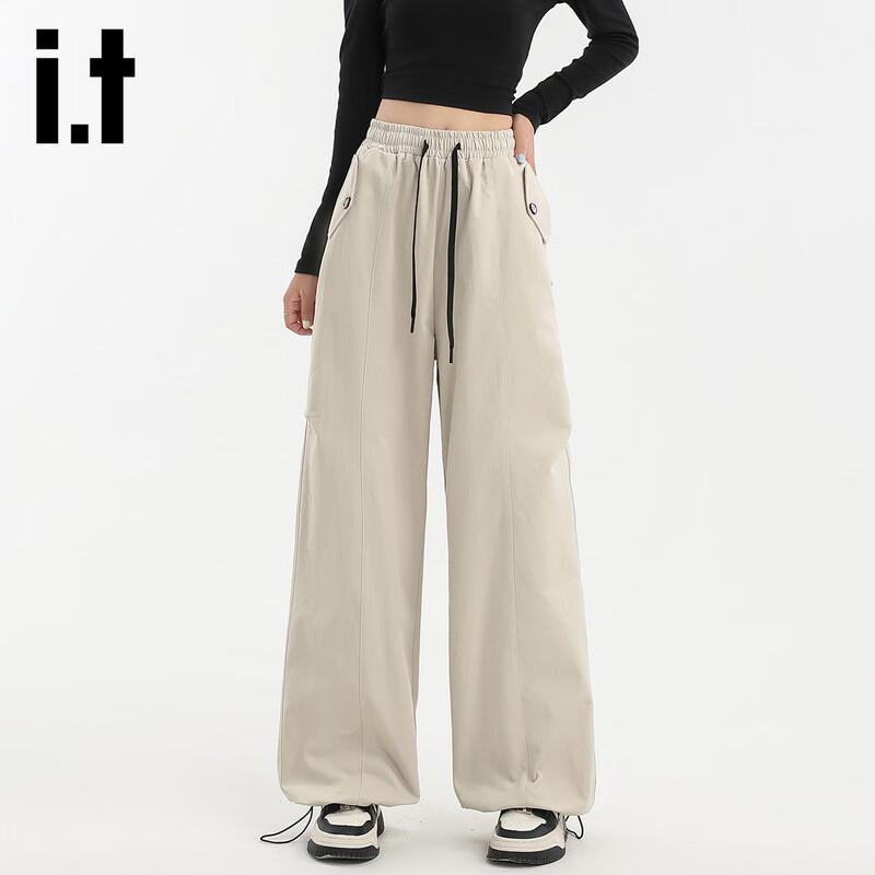 Izzueit Women's High-Waist Drawstring Wide-Leg Cargo Pants