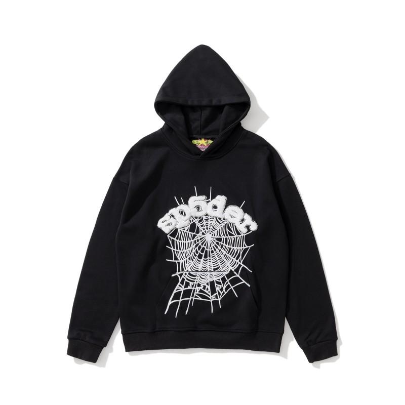 Unisex Oversized Hooded Sweatshirt Set With Spiderweb Foil Print Warm Fleece-Lined Loose Fit Streetwear Men Women