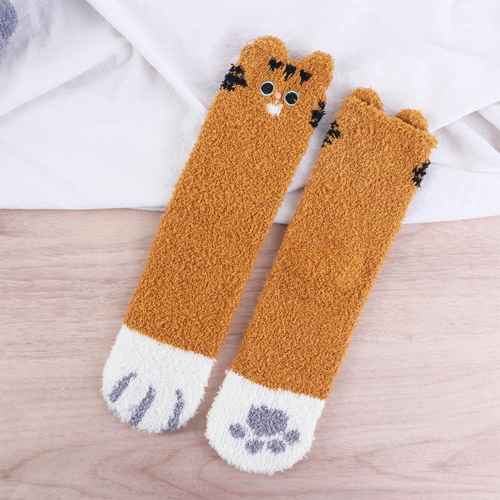 Girls Fashion Plush Soft Winter Sleeping Socks Cat Paw Floor Socks Coral velvet socks