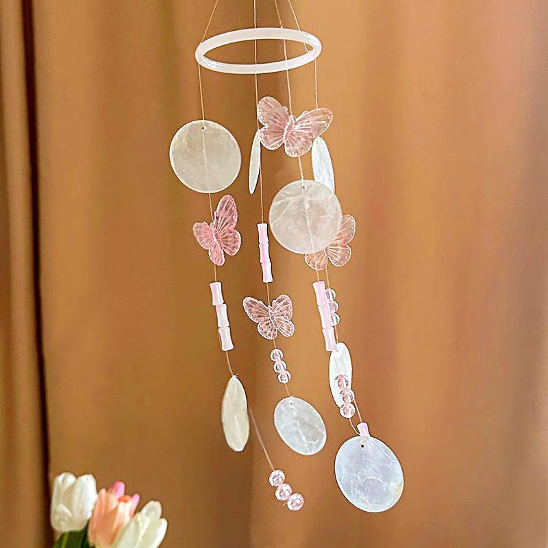 1Kit Handmade Shell Wind Chime Elegant Butterfly Wind Chime Gift Wind Chime Material Pack Photography Props 3 Colors