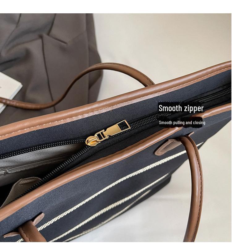 2024 Женская полосатая холщовая сумка-тоут большой вместимости: Осенне-зимняя сумка-ведро для поездок на работу и обратно