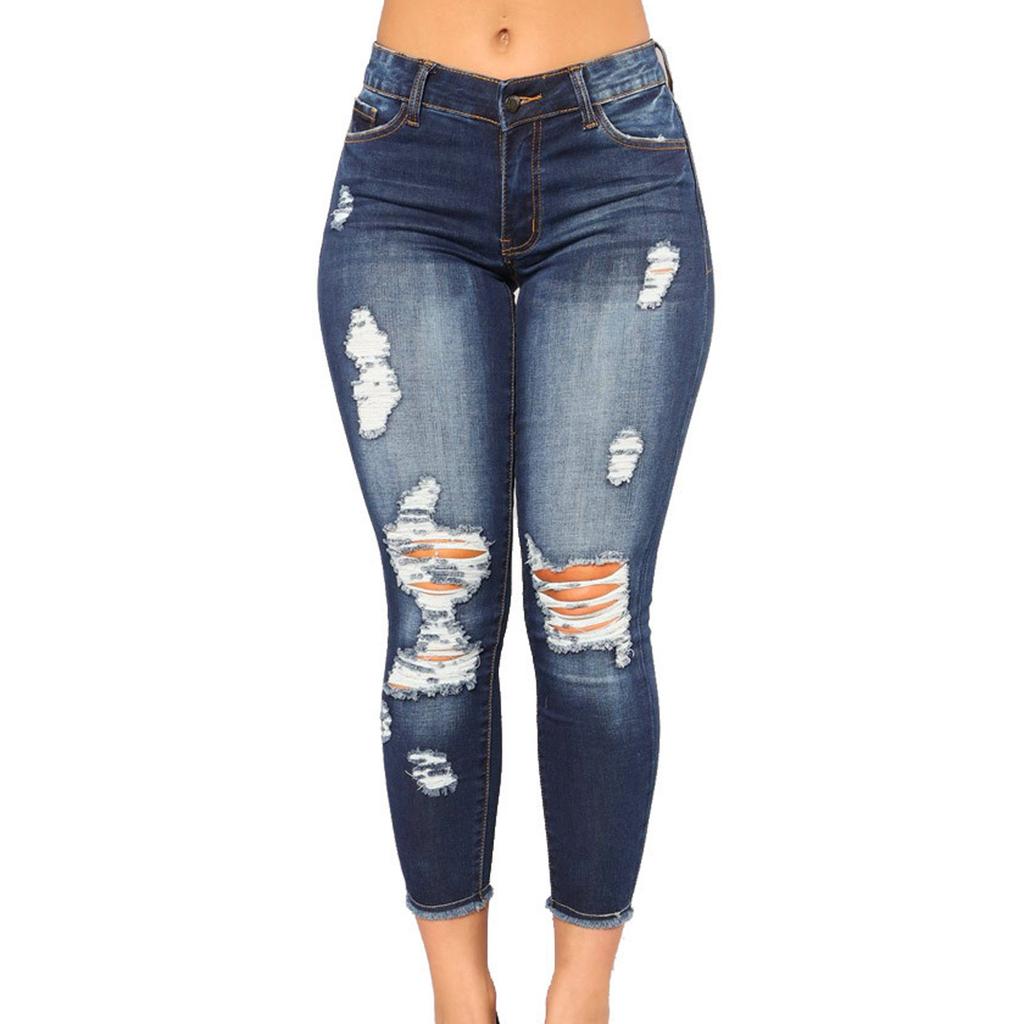 Women Hole Denim Pants  High Jeans Flares  Fashion Pants Trouser