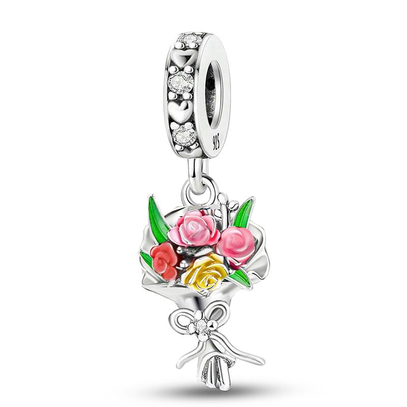 Медь Подсолнух Роза Цветок Серия Шарм Бусина Подходит Оригинальный Пан Браслет Браслет Высокое Качество DIY Ювелирные Изделия Для Женщин