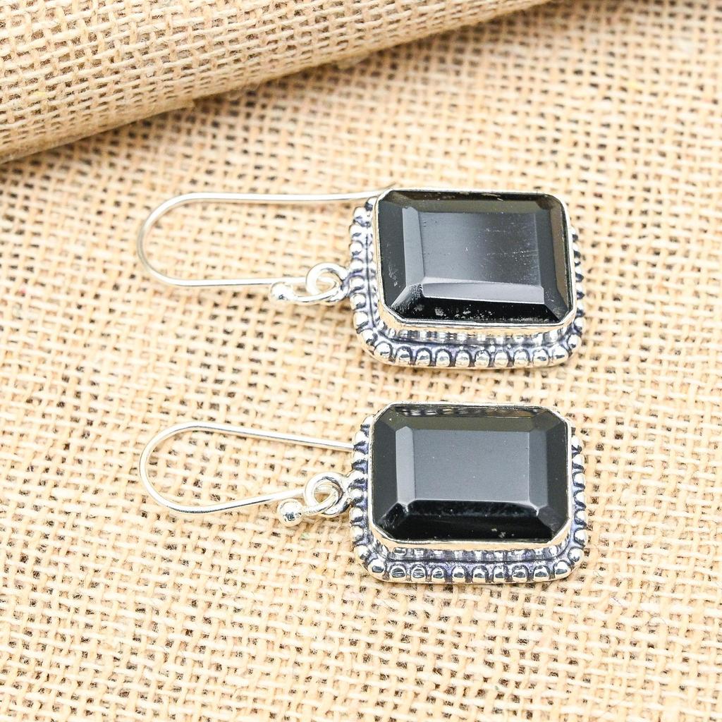Beauteous Black Spinel Gemstone Handmade 925 Solid Sterling Sliver Jewelry Earrings For Her