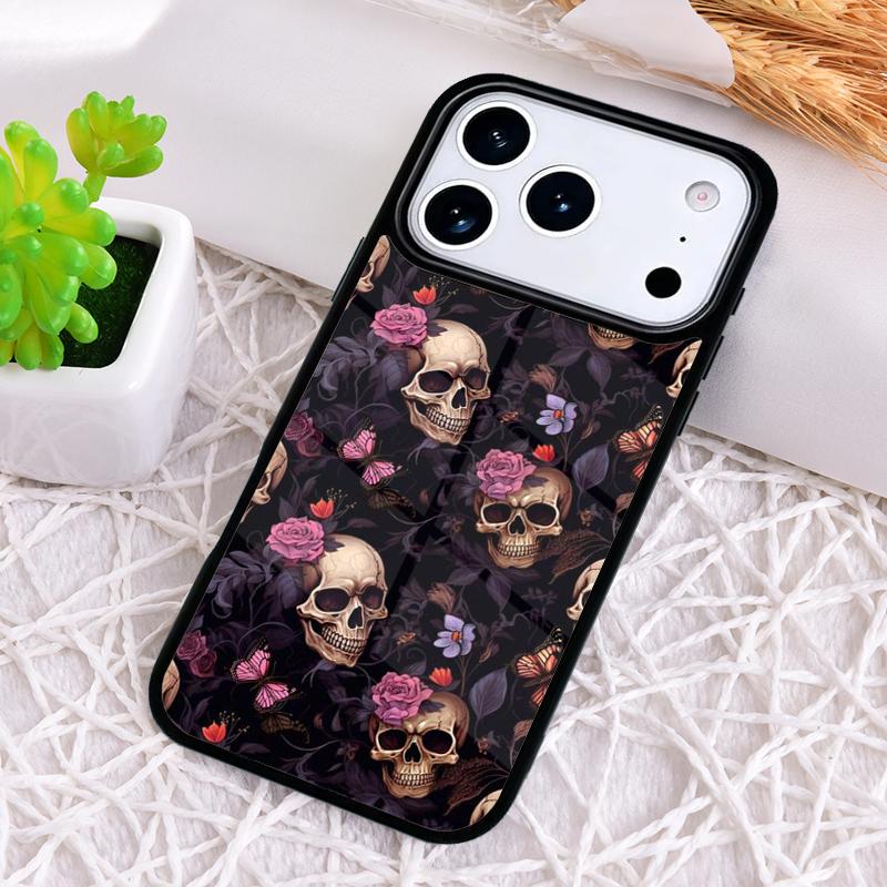Готический цветочный чехол-череп для iPhone 17 Air 16 15 11 12 14 13 Pro Max Ударопрочный чехол