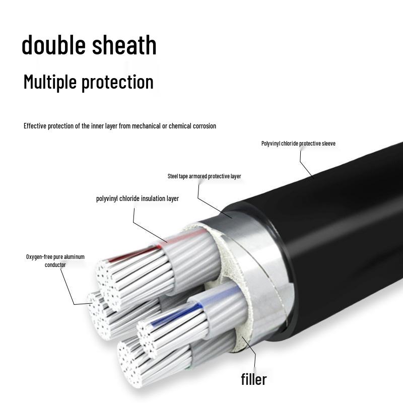 National Standard YJLV22 Aluminum Core 3+1/3+2 Core 0.6-1KV Flame Retardant Steel Tape Armored Electric Cable