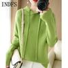 INDFS Женская мода повседневная осень-зима однотонный принт длинный рукав с капюшоном свитера