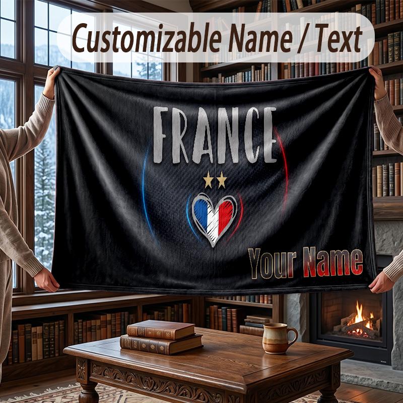 Custom Name Flannel Throw Blanket France national football team Pattern Warm Home Decoration