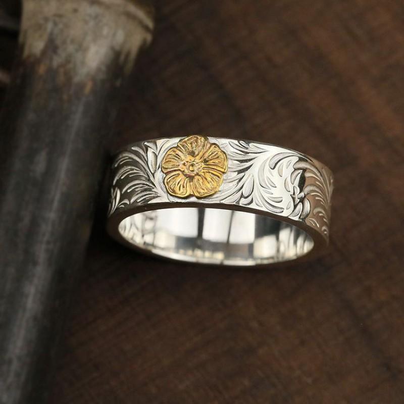 Handcrafted Vintage Floral Ring With Rose Motif Scrollwork Design Adjustable Plated Unisex Jewelry
