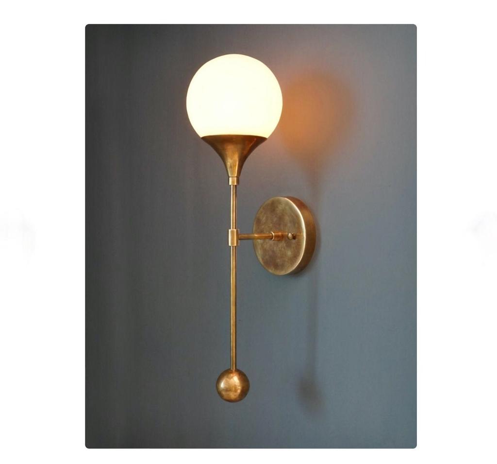 Vintage Brass Trumpet Glass Globe Wall Light – Mid Century Sconce