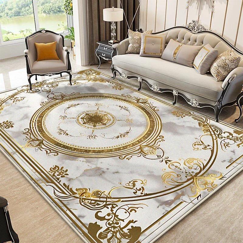 European Style Golden Carpet Living Room Luxury Decoration Flannel Large Rugs Sofa Area Coffee Tables Non-slip Soft Mat Bedroom
