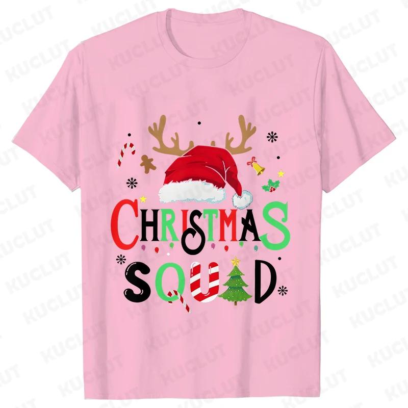Футболка Christmas Squad Crew для женщин, хип-хоп, мягкие топы Y2k, модные повседневные футболки с принтом Санта-Клауса в стиле Харадзюку, футболки с коротким рукавом
