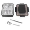 Stainless Steel Lunch Box 4 Compartments Food Snack Containers Leak Resistant with Spoon Chopsticks