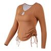 Autumn new tight yoga clothes top high-end sense with chest pad fitness long-sleeved women's drawstring pleated sports T-shirt