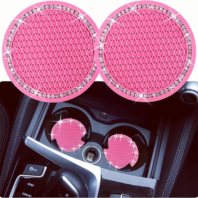 2pcs 7cm Non-slip Car Water Cup Pad Crystal Rhinestone Rubber Mat For Bottle Holder Coaster Auto Interior Anti-skid Cup Holders